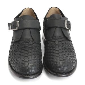 Jhon Fluevog Ayn Black woven leather buckled shoes